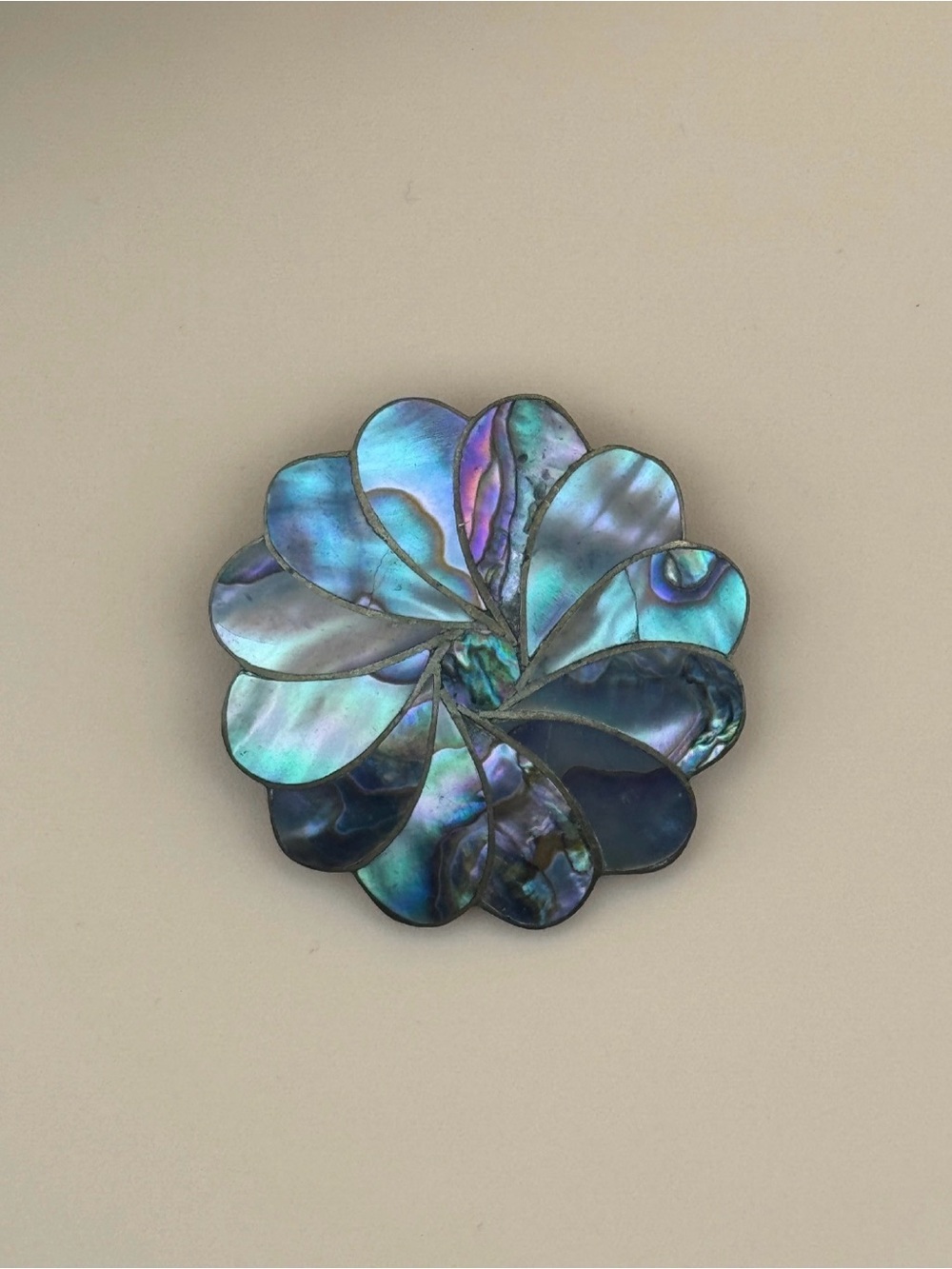 Iridescent Abalone Shell Flower Brooch - Blue Green